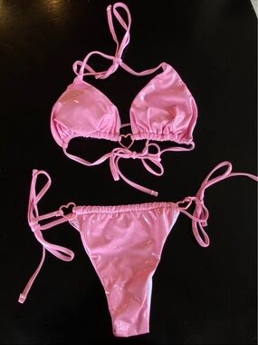 Pink Heart-Accent String Bikini Set